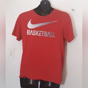 Nike red basketball tshirt blue/white logo